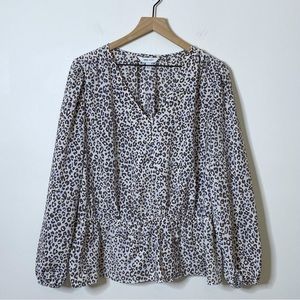 Nine West Blouse - Peplum Style Animal Print Long Sleeve Top Size XXL